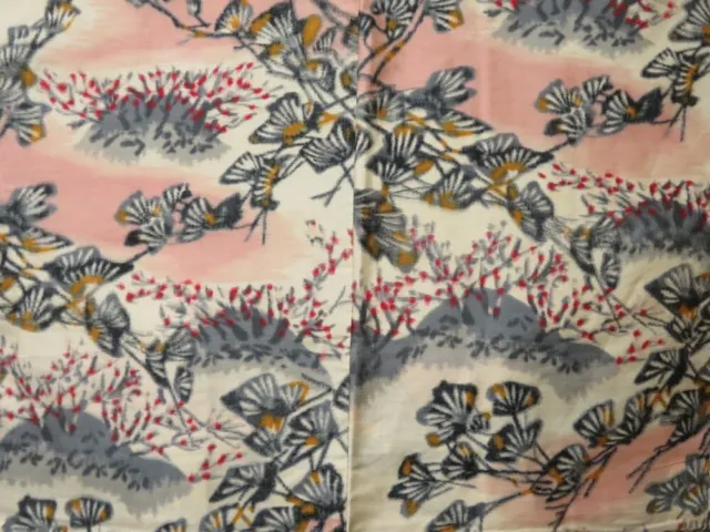 1709T01z410 Vintage Japanese Kimono Silk MEISEN HAORI Pine Peach-Beige 3