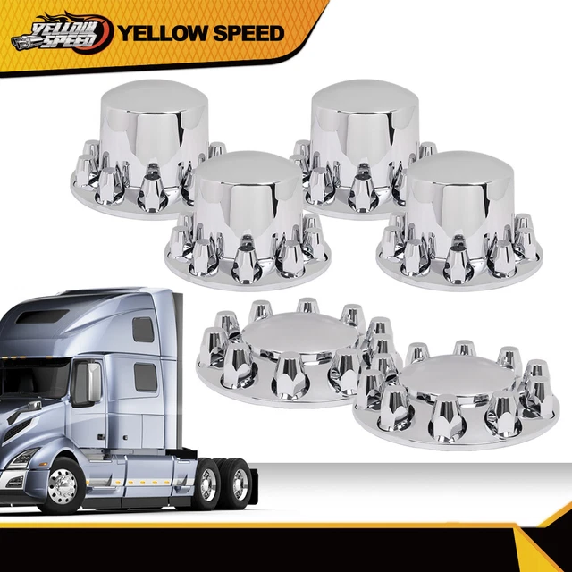 CHROME HUB COVER Semi Truck Wheel Axle Cover Kit 33mm Lug Front & Rear