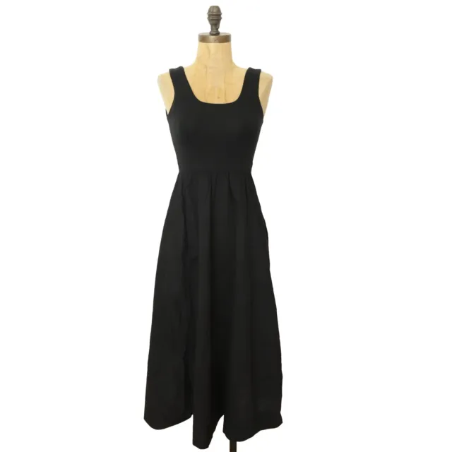 EVERLANE Riviera Fit & Flare Midi Sleeveless Dress L Pockets Black NWT B19