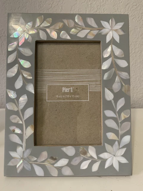 PIER 1 PHOTO 4x6  Picture FRAME ~ WOOD w ABALONE SHELL INLAY ~ GORGEOUS !