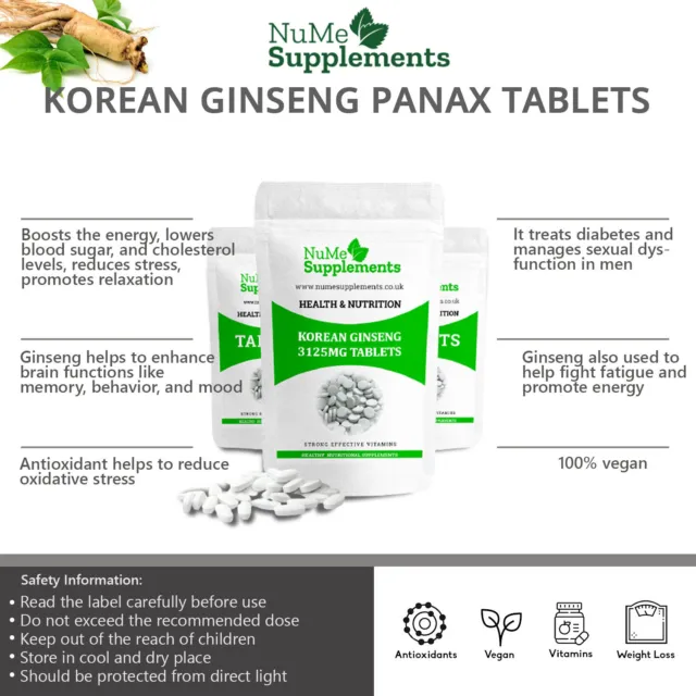Korean Ginseng MAX 3125mg | Strong Potency High Strength | Ginsenosides VEGAN UK 2
