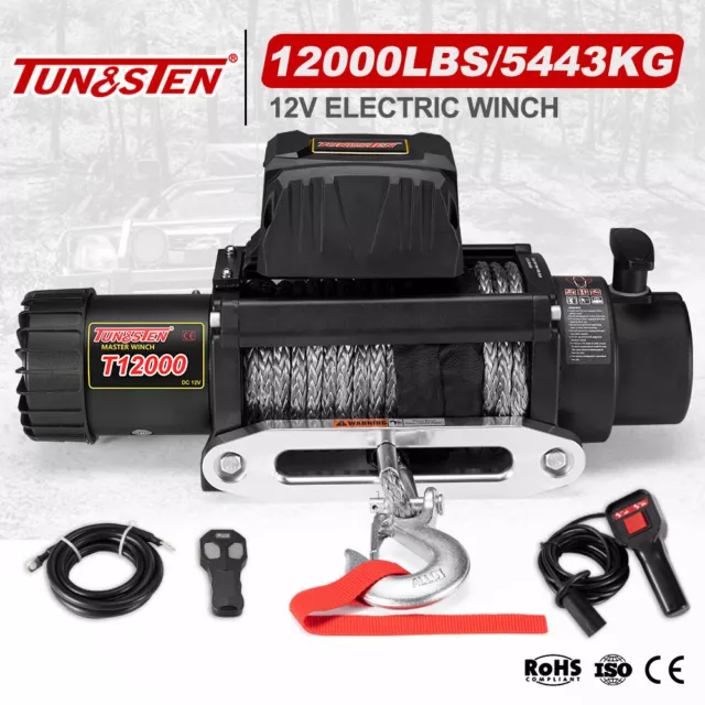 Electric Winch 12000LBS/5443KG Wireless Control 12V Synthetic Rope Boat Atv 4WD