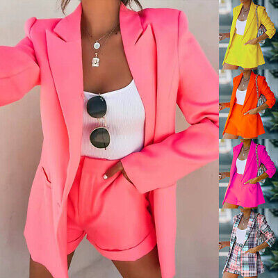 Women Blazer Suit Business Set Jacket Tops + Shorts Ladies Office Work Suit 2PCS