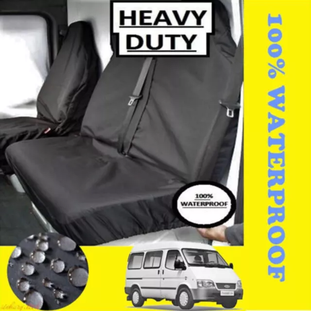 Ford Transit Mk6 Mk7 Mk8 Heavy Duty Waterproof Black Van Seat Covers 2+1