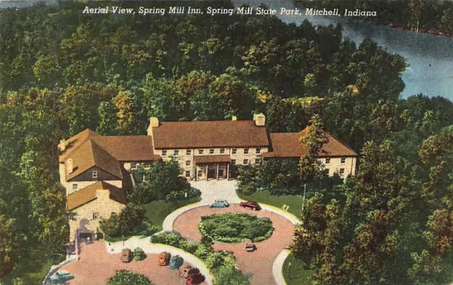 c1940s-50s Aerial View Spring Mill Inn State Park Mitchell IN P579
