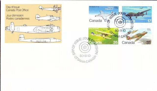 Canada 1980 FDC, Aviation, Fighter Planes Complete Set