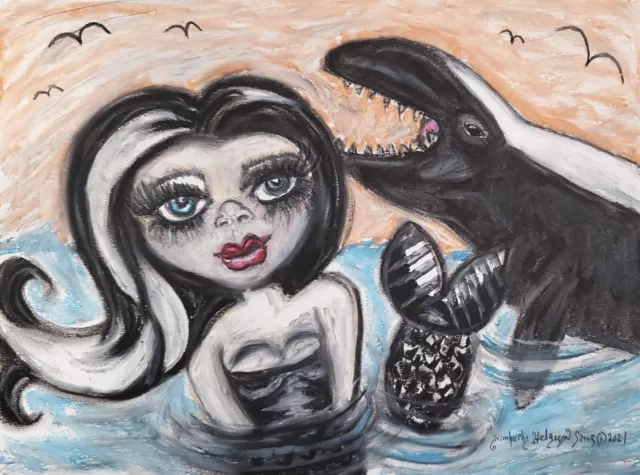 MERMAID Art Print 11x14 False Killer Whale Collectible Signed Gothic Goth Ocean