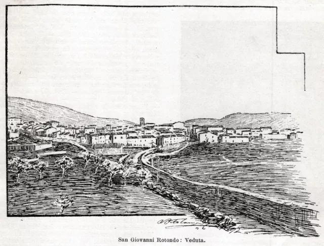 San Giovanni Rotondo: panorama. Stampa antica di 120 anni + passepartout. 1901