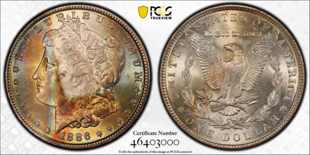 1886-P Morgan Dollar PCGS MS64 Golden Defined Line EOR Rainbow Toned W/Video