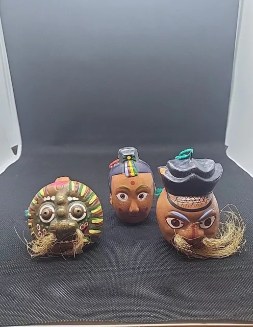 Japanese Clay Bell Ceramic Dorei Asian Antiques  old Korea faces Set Of 3