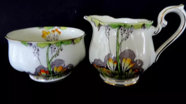 Antique / Vintage China Tea Set Milk Jug + Sugar Bowl.Royal Albert Crocus.VGC.