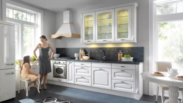 Einbauküche  Landhaus Küchenzeile Senso Felicia Weiss Supermatt 240 Cm #L21505