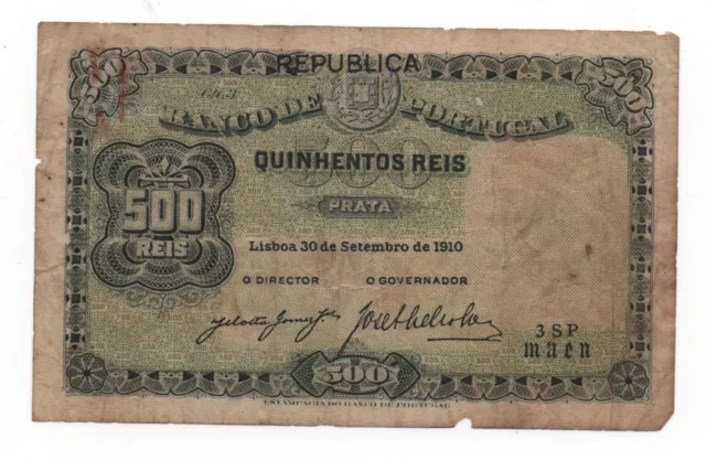 Portugal 500 Reis 1910 Pick 105 Look Scans