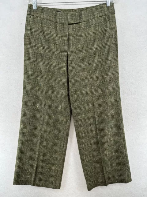 ESCADA Pants Womens 38 Wool Silk Blend Tweed Front Zip Straight Trouser Green