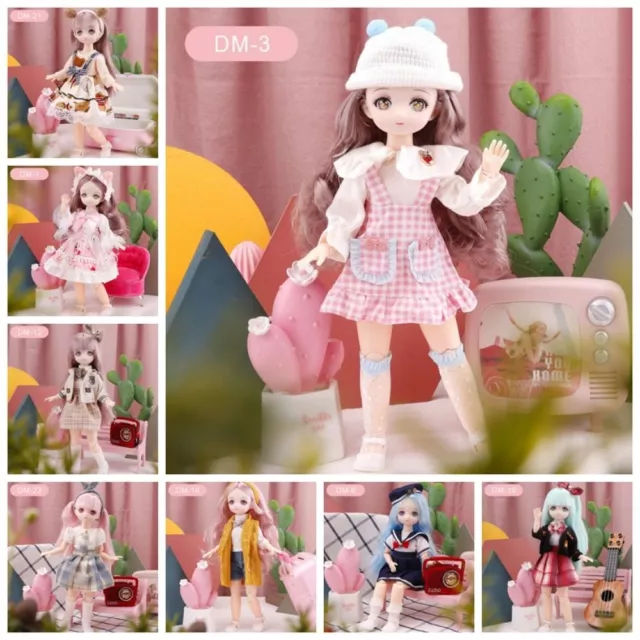 Bjd Dolls 30cm Anime Doll Full Set 1/6 Bjd 23 Joint Movable Body With Skirt Hat;