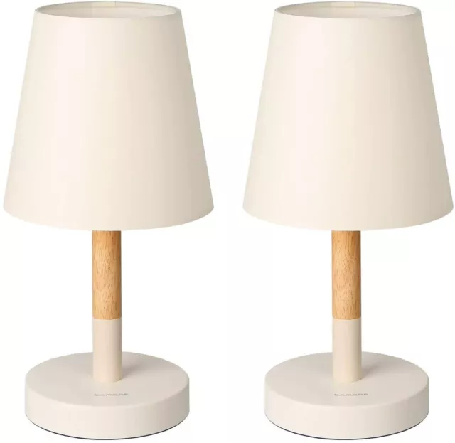 [2er Set] Nachttischlampe LED aus Holz, Tischlampe für Schlafzimmer Wohnzimmer