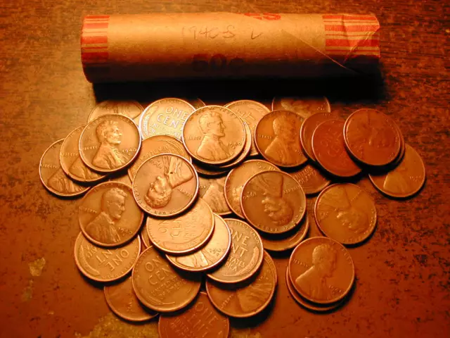 1940-S LINCOLN WHEAT CENT PENNY ROLL, nice condition