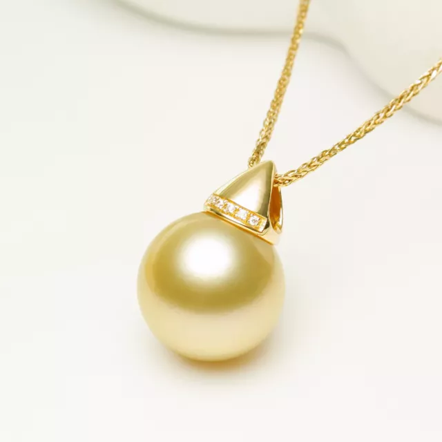 Round 11MM Golden South Sea Cultured Pearl Pendant 14Kt Solid Yellow Gold