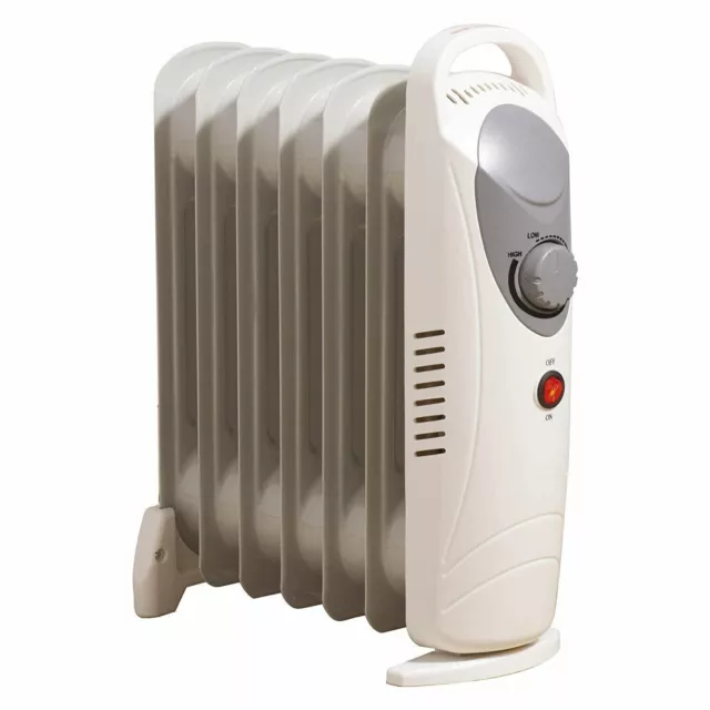 Daewoo Mini Oil Filled Radiator Portable 6 Fin Heater 800W Thermostat White