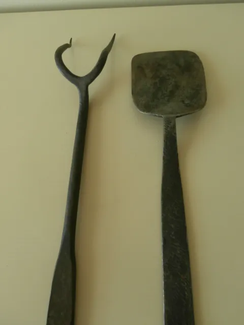Primitive Hand Forged Meat Tasting Fork & Spatula~Farmhouse~Hearth~Campfire~Old