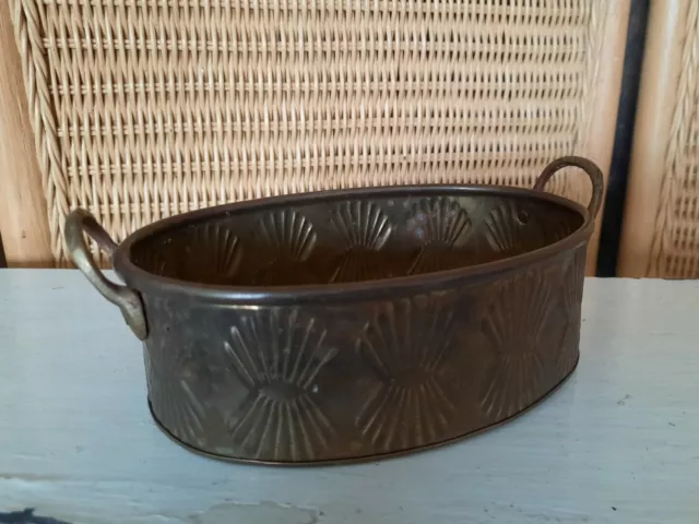 Vintage Oval Copper Planter Plant Pot Holder Deco shell dish two handles rare