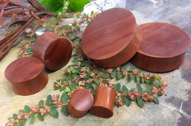 Organic Handmade Carved Sawo Wood Concave/Convex Ear Plugs Gauges 0G - 1 3/8" US