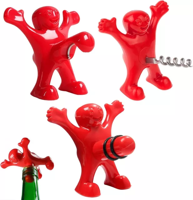 Happy Man Funny Wine Stopper Novelty Beer Corkscrew and Bottle Opener Set of 3 2