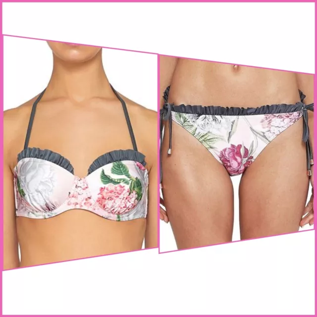 Set bikini floreali Ted Baker top Elsife 36DD/E & fondo Elesa taglia 2 NUOVO