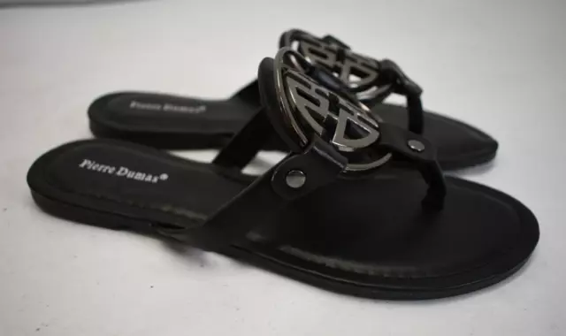 Pierre Dumas Womens Limit-24 Black Slip On Flat Thong Flip Flop Sandals Size 7 3