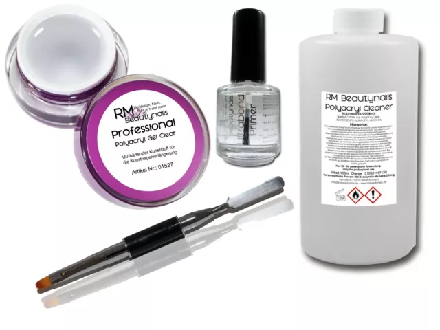 Poly Acryl Gel Starter Set Acrylgel System Clear Liquid Primer Pinsel Uv Led