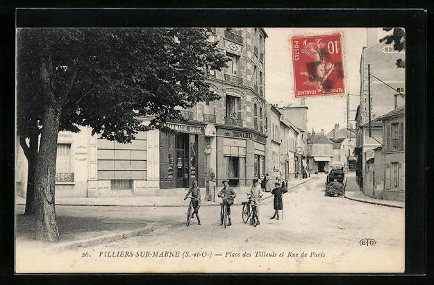 CPA Villiers-sur-Marne, Place des Tilleuls et Rue de Paris 1919