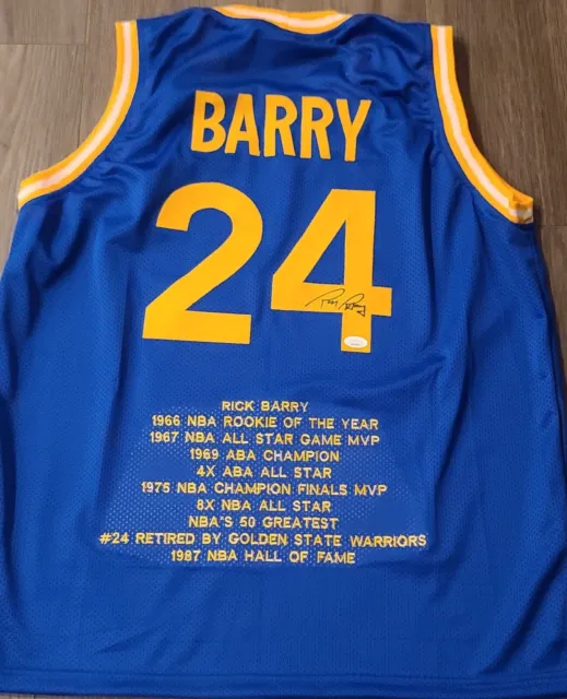 Rick Barry Signed Golden State Warriors Highlight Stat Jersey JSA-WITNESSED COA