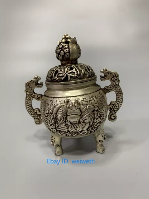 Collection Old Tibetan Silver Hand Carved Miller Buddha Incense Burner 39024