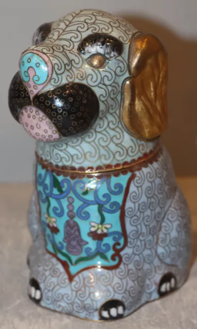 Enamel cloisonné lidded pot in the shape of a dog