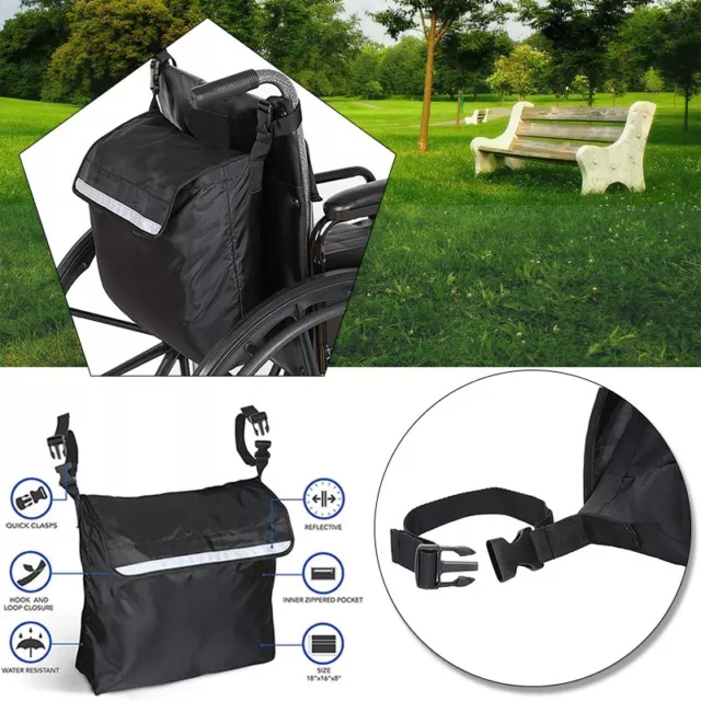 Wheelchair Storage Bag with Adjustable Clips Waterproof Compact Durable