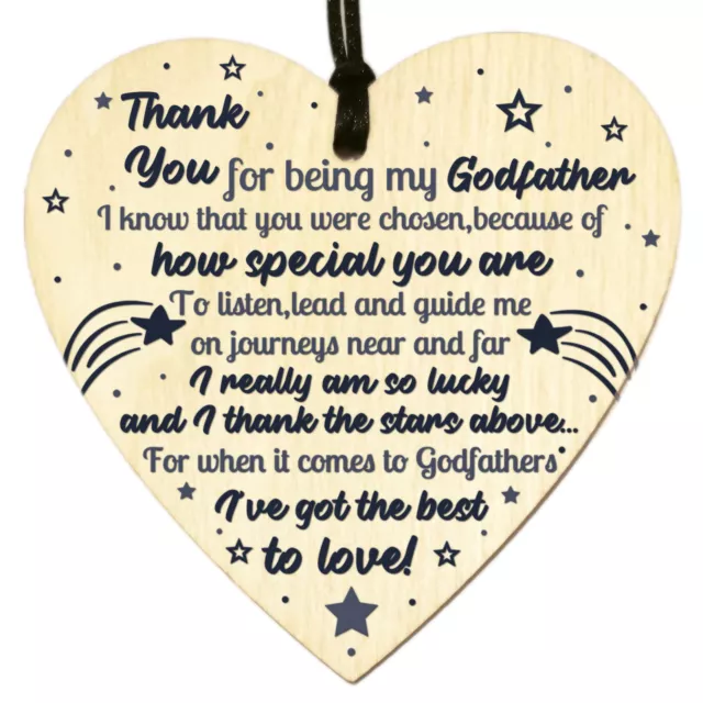 Thank You Godfather Godparents Gift Wooden Heart Plaque Birthday Sign Keepsake