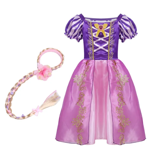 UK STOCK Rapunzel Tangled Disney Princess fancy dress costume&wig girls 2-8T