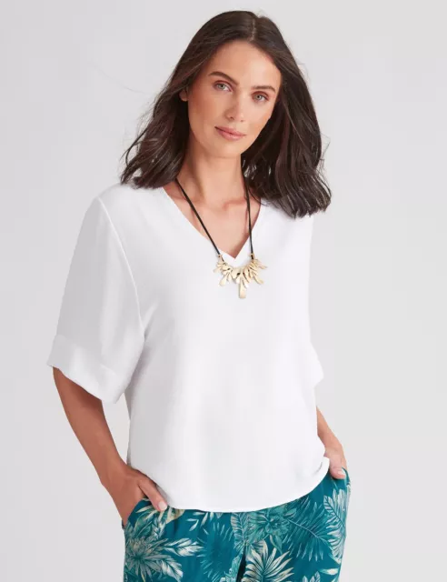 KATIES - Womens Tops - White - Knit Top - Textured Blouse - Women's Clothing