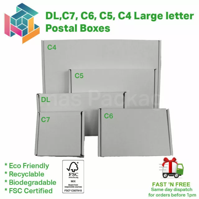 White Royal Mail PIP Large Letter Postal Boxes C4 C5 C6 FROM UK MANUFACTURER