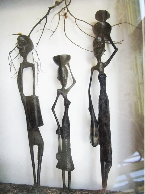 Vintage Makonde Ebony Wood African Tribal Carving Framed Shadow Box Tanzania 2