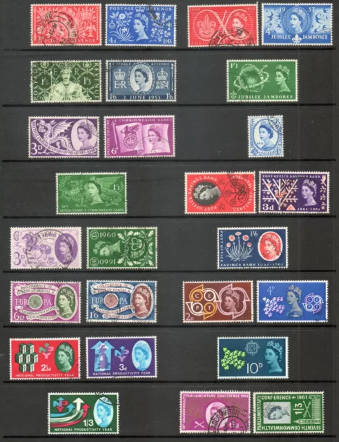 GB Stamps QEII Commemoratives 1953-1970 complete 62 Sets/199 stamps average used