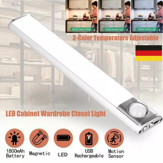 22/30/39cm Akku LED Unterbauleuchte mit Bewegungsmelder Lichtleiste Schrank USB