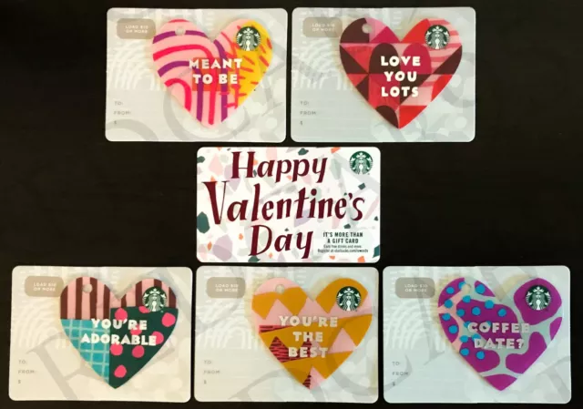 NEW 2019 Starbucks Valentines & Valentines Heart Mini Die Cut Gift Card Lot of 5