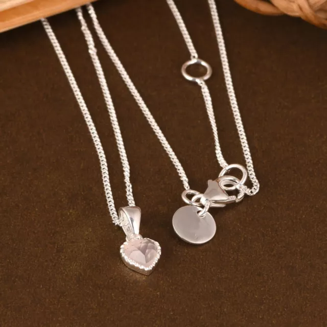 Heart Shape Rose Quartz Gemstone 925 Silver Pendent & Necklace Gift For Love