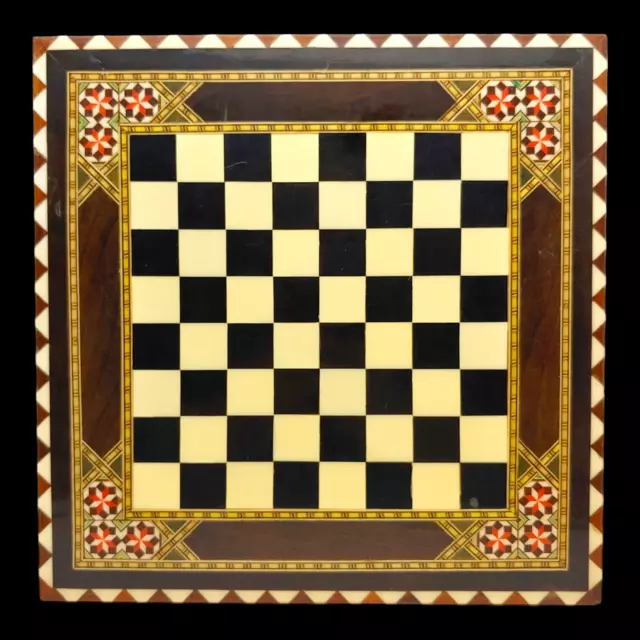 Intricate Inlaid Wood Chess Board Only, 12" Marquetry Inlay Wooden Checkers Game