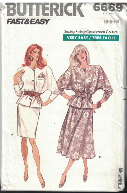 6669 Vintage Butterick SEWING Pattern Misses Loose Fitting Top Skirt Very Easy