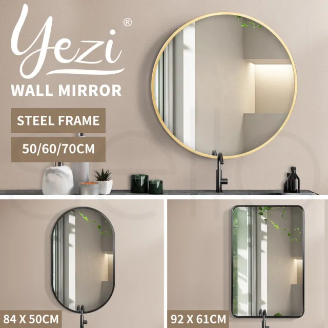 Yezi Wall Mirror Bathroom Makeup Mirrors Round Rectangle Home Decor Metal Frame