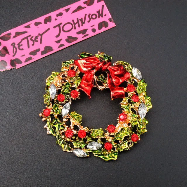 New Lady Fashion Christmas Wreath Crystal Rhinestone Women Charm Brooch Pin Gift