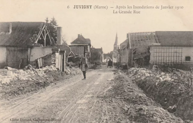 CPA 51 JUVIGNY (Marne) Après les Inondations de Janvier 1910 La Grande Rue