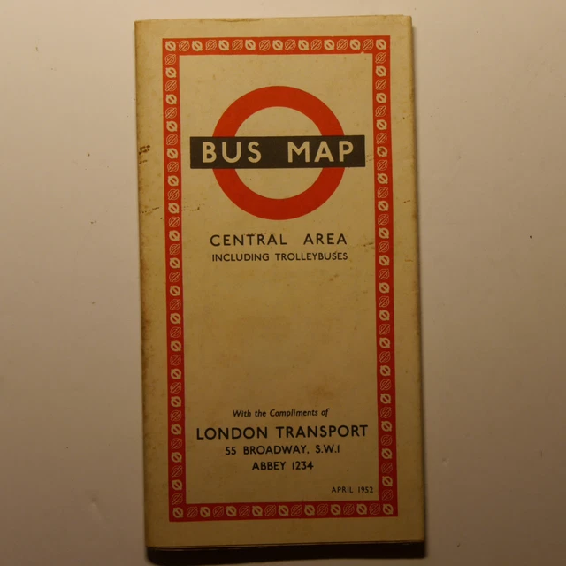 LONDON TRANSPORT BUS Map Central Area including Trolleybuses April 1952 ...